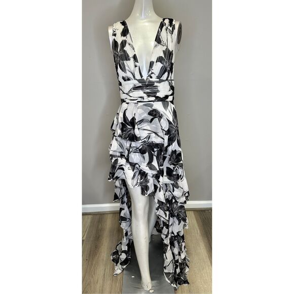 NWT ALICE + OLIVIA HOLLY LOW NECK ASYMMETRIC RUFFLED MAXI DRESS SIZE 4 $795 - Picture 3 of 9
